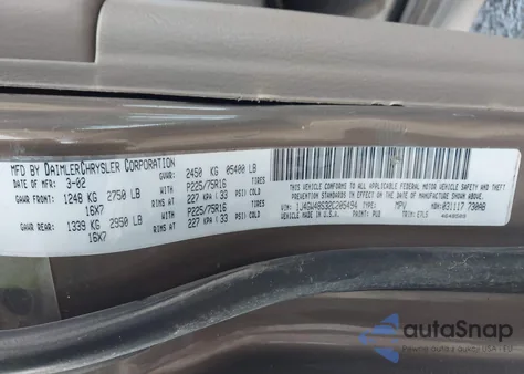 2002 Jeep Grand Cherokee Laredo z USA, uszkodzony, nr VIN 1J4GW48S32C205494